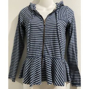 ⛵️ Nautical Design Striped Blue White Hooded Zip Up Jacket - Size XS